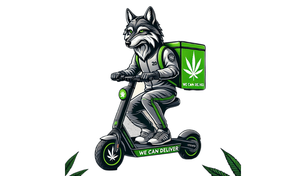 Fuchs auf Roller mit Rucksack